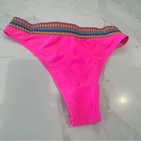 Shein Cheeky Vibrant Pink Bikini Bottoms with Multicolor Waistband - Picture 9 of 10